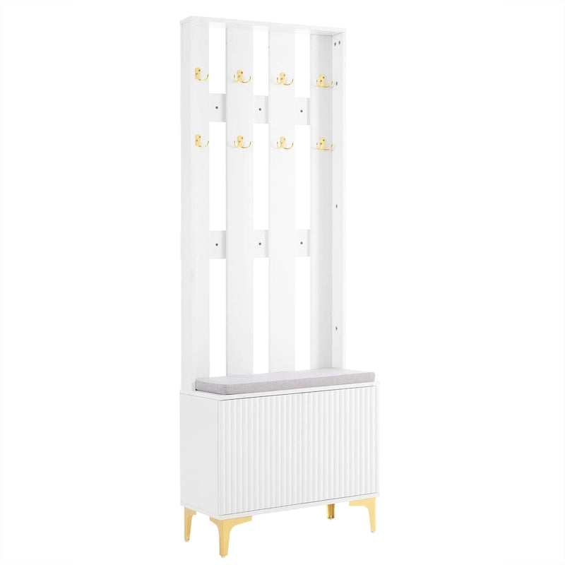 Entryway Hall Tree with Cushioned Bench and 8 Hooks