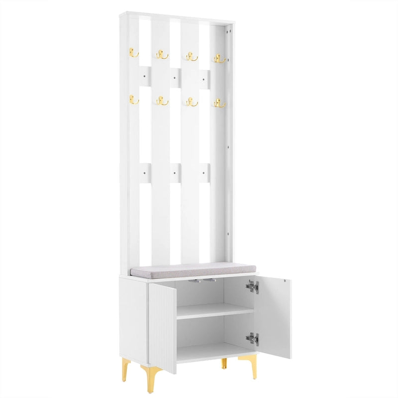 Entryway Hall Tree with Cushioned Bench and 8 Hooks