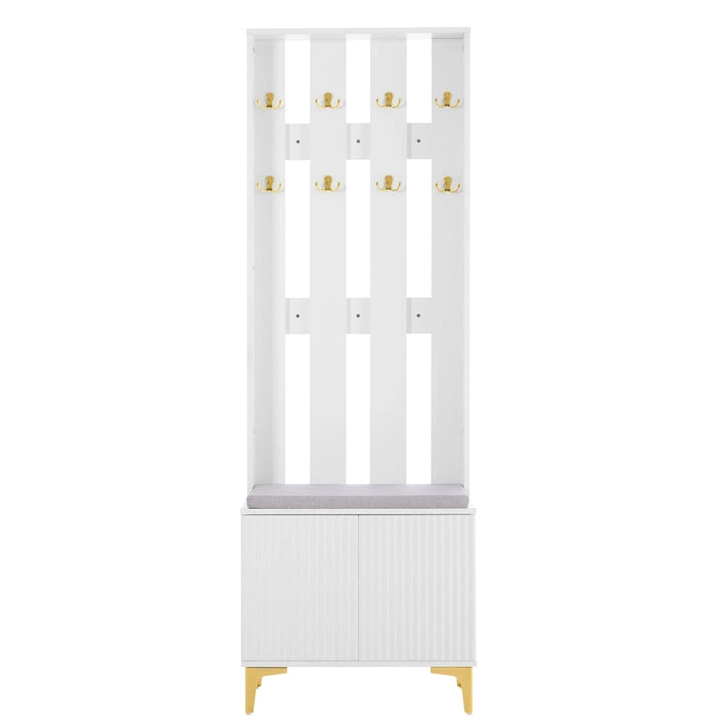 Entryway Hall Tree with Cushioned Bench and 8 Hooks
