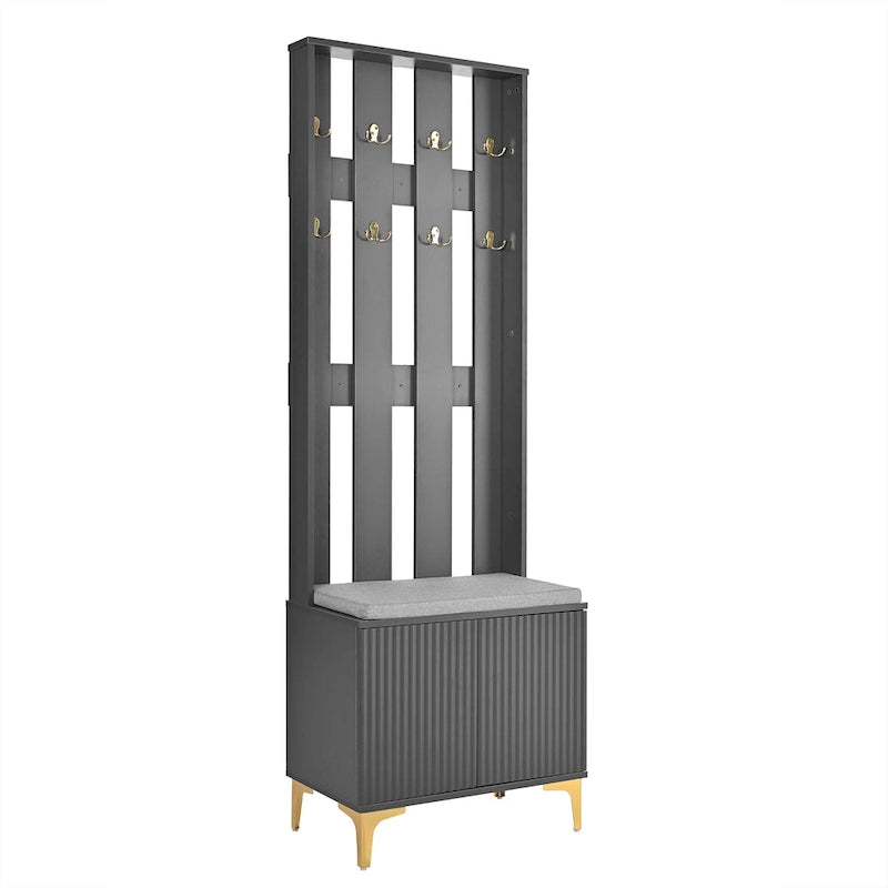 Entryway Hall Tree with Cushioned Bench and 8 Hooks