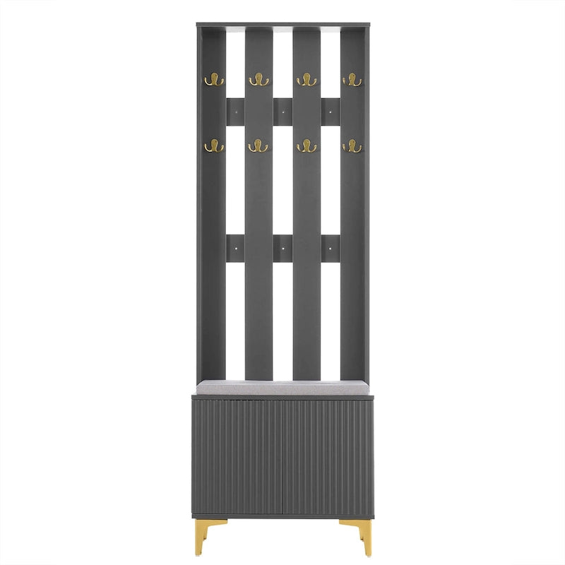 Entryway Hall Tree with Cushioned Bench and 8 Hooks