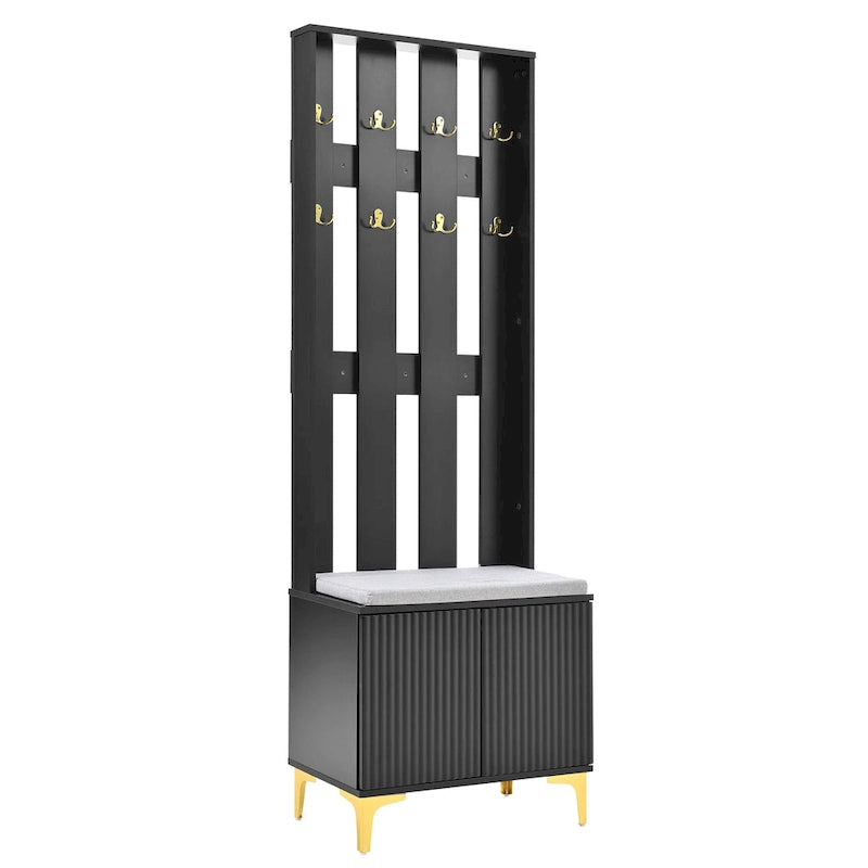 Entryway Hall Tree with Cushioned Bench and 8 Hooks