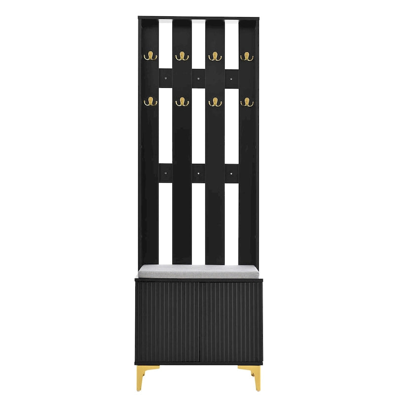 Entryway Hall Tree with Cushioned Bench and 8 Hooks
