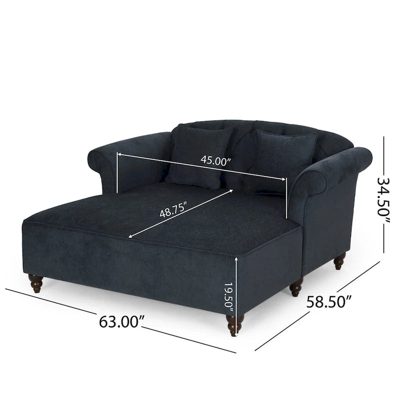 Chaise longue doble tapizada con patas de abedul y 2 cojines
