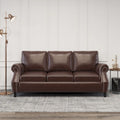 3-Sitzer-Sofa aus Kunstleder mit Beinen aus Birkenholz und Nagelkopfbesatz