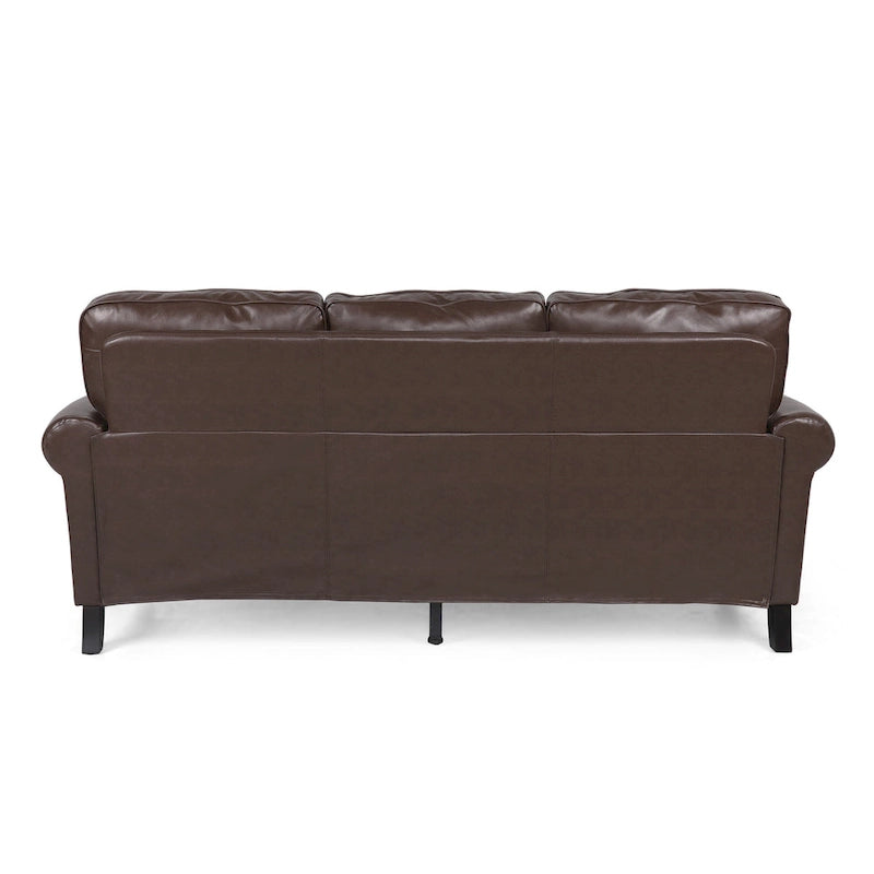 3-Sitzer-Sofa aus Kunstleder mit Beinen aus Birkenholz und Nagelkopfbesatz