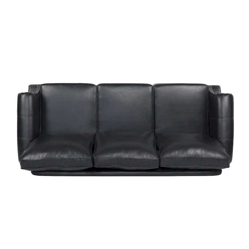 3-Sitzer-Sofa aus Kunstleder mit Beinen aus Birkenholz und Nagelkopfbesatz