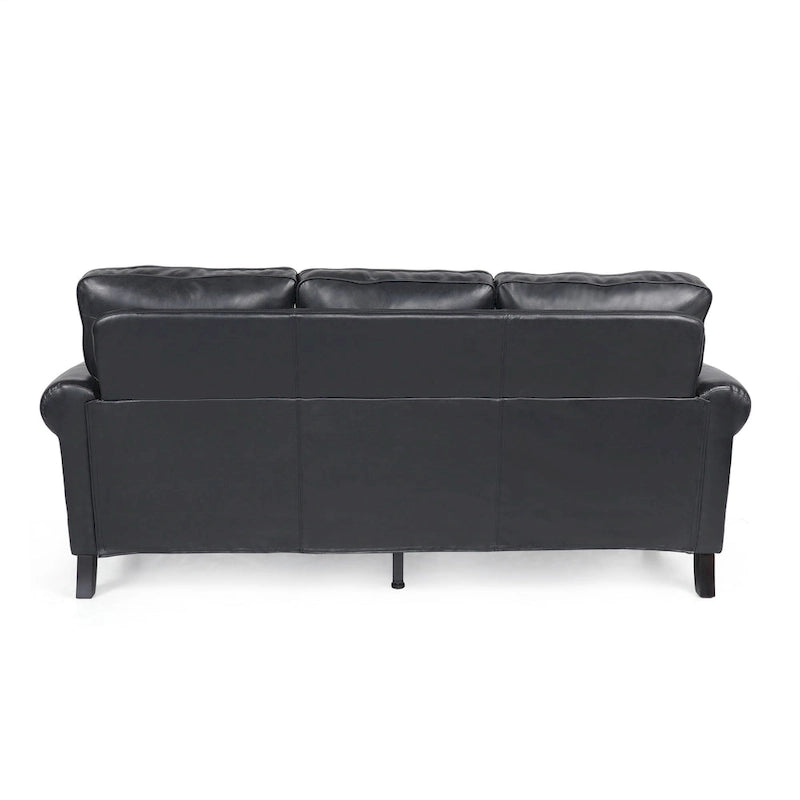 3-Sitzer-Sofa aus Kunstleder mit Beinen aus Birkenholz und Nagelkopfbesatz