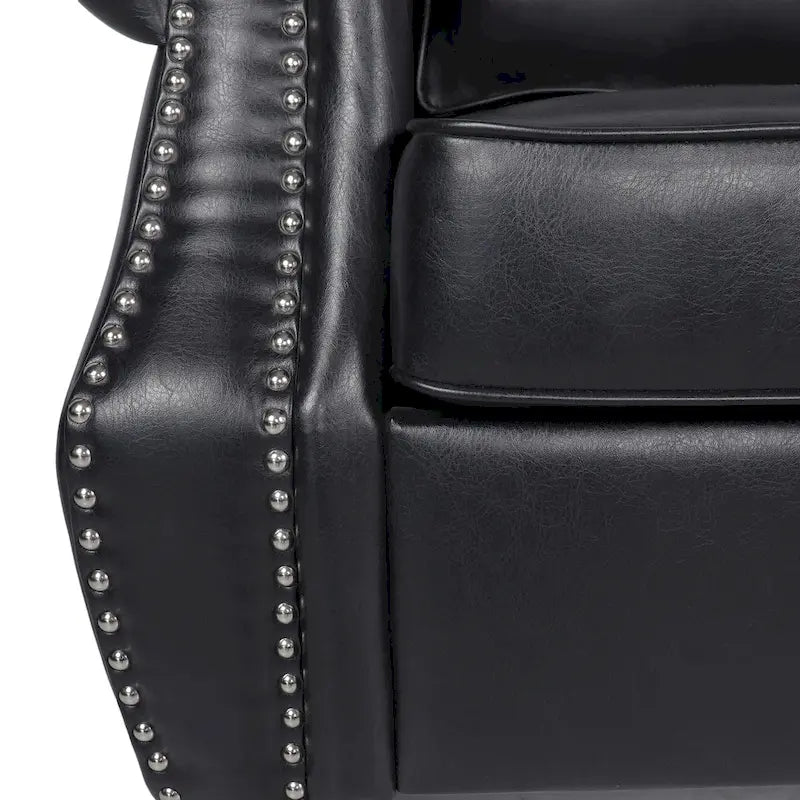 3-Sitzer-Sofa aus Kunstleder mit Beinen aus Birkenholz und Nagelkopfbesatz