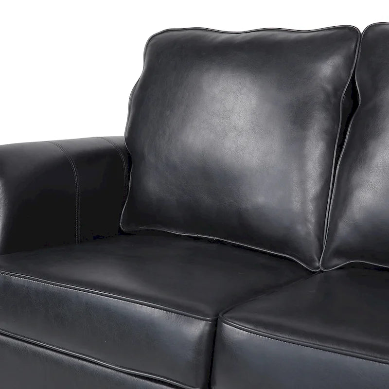 3-Sitzer-Sofa aus Kunstleder mit Beinen aus Birkenholz und Nagelkopfbesatz