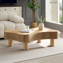 Mesa de centro irregular de 42.52 pulgadas con chapa de madera y patas de madera de caucho