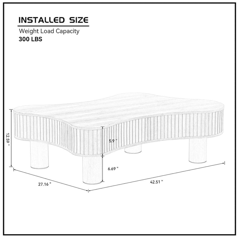 Mesa de centro irregular de 42.52 pulgadas con chapa de madera y patas de madera de caucho