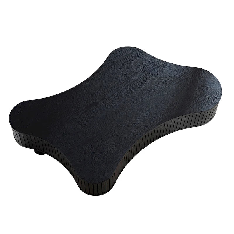 Mesa de centro irregular de 42.52 pulgadas con chapa de madera y patas de madera de caucho