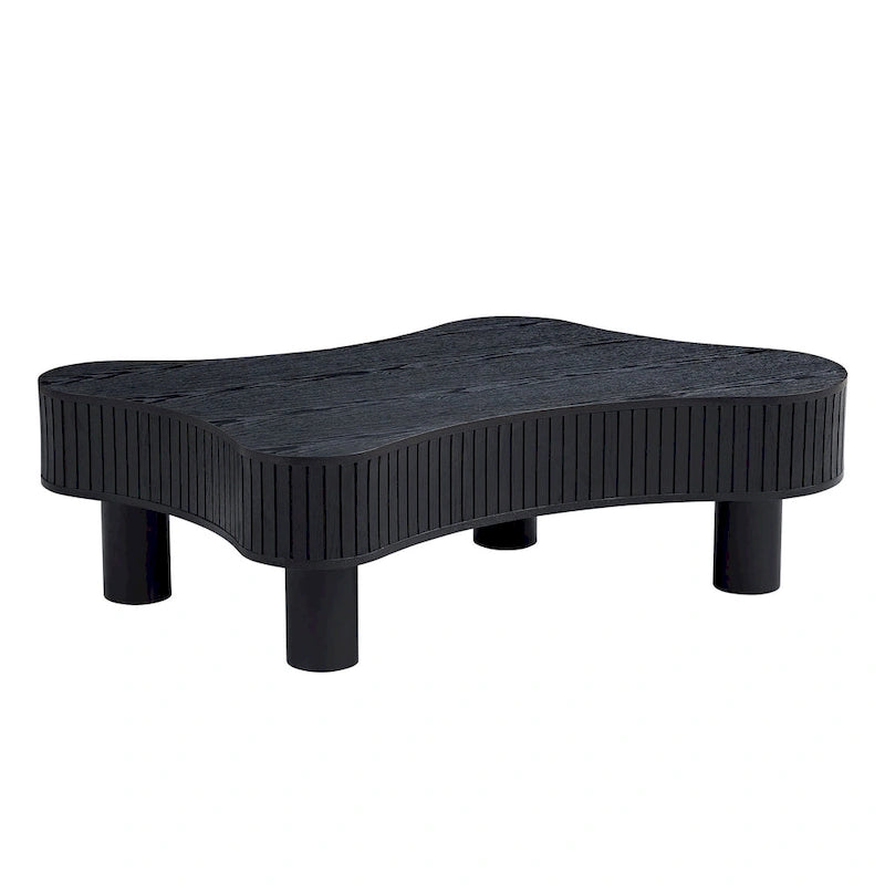 Mesa de centro irregular de 42.52 pulgadas con chapa de madera y patas de madera de caucho
