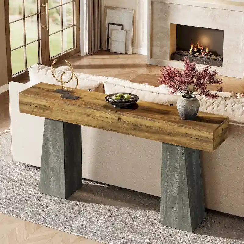 Mesa consola estilo granja de madera industrializada de 63 pulgadas