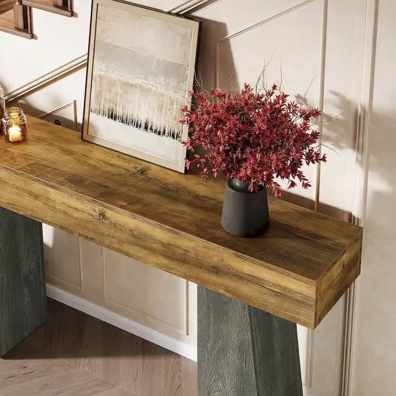 Mesa consola estilo granja de madera industrializada de 63 pulgadas