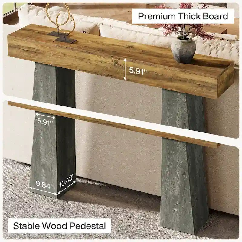 Mesa consola estilo granja de madera industrializada de 63 pulgadas