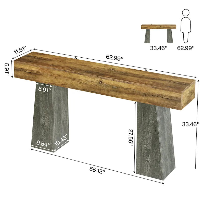Mesa consola estilo granja de madera industrializada de 63 pulgadas