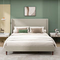 Cama de plataforma tamaño King de lino beige con 12 listones de madera