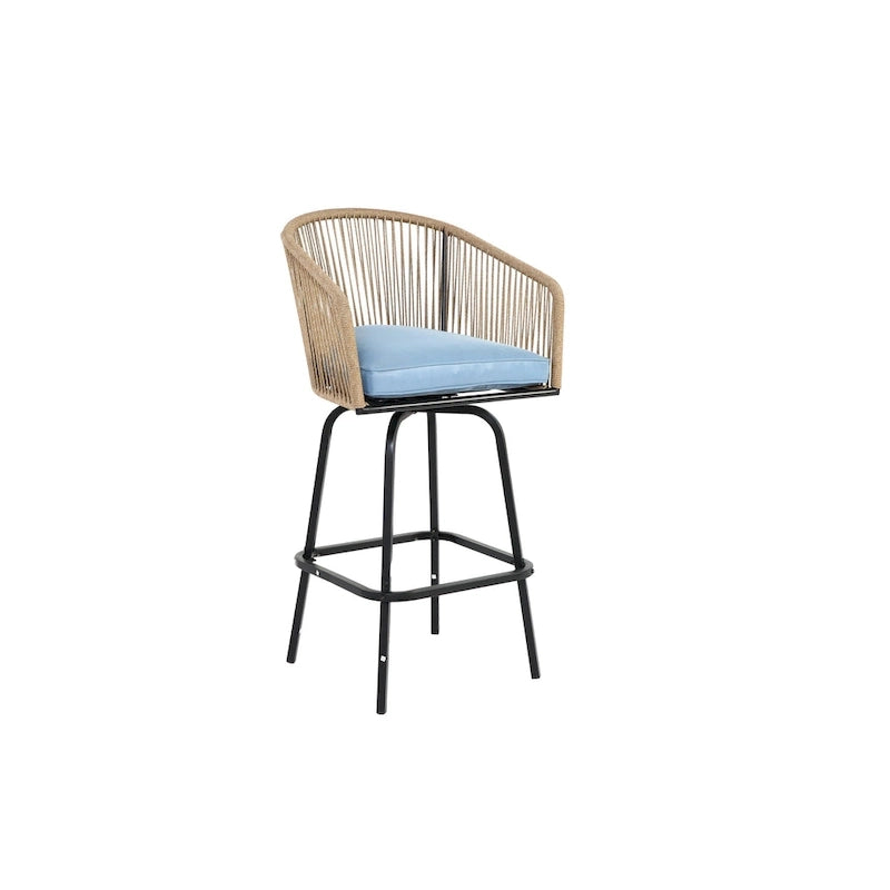 Outdoor Patio Bar Stools Set of 4 with Armrests, All Weather Rattan Bar Chairs with Backrest for Backyard, Garden, Pool, Balcony