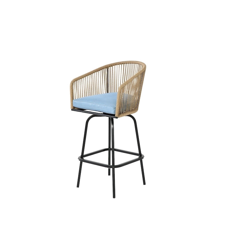 Taburetes de bar de ratán PE para exterior con reposabrazos, juego de 4
