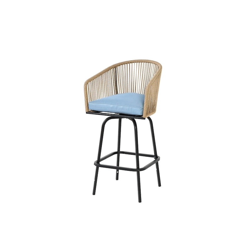 Taburetes de bar de ratán PE para exterior con reposabrazos, juego de 4