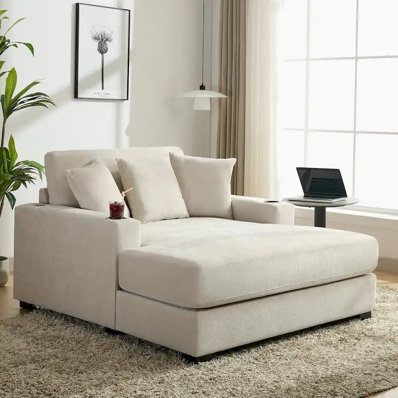 Chaise longue extragrande de chenilla con estación de carga y portavasos