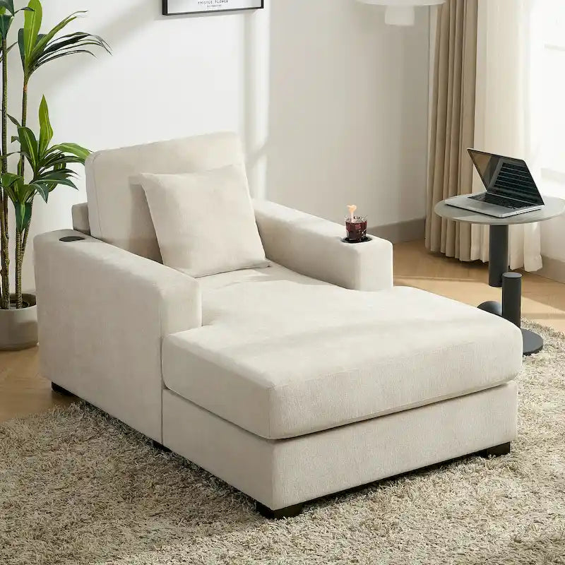 Chaise longue extragrande de chenilla con estación de carga y portavasos
