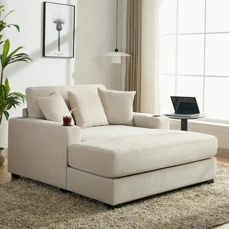 Chaise longue extragrande de chenilla con estación de carga y portavasos