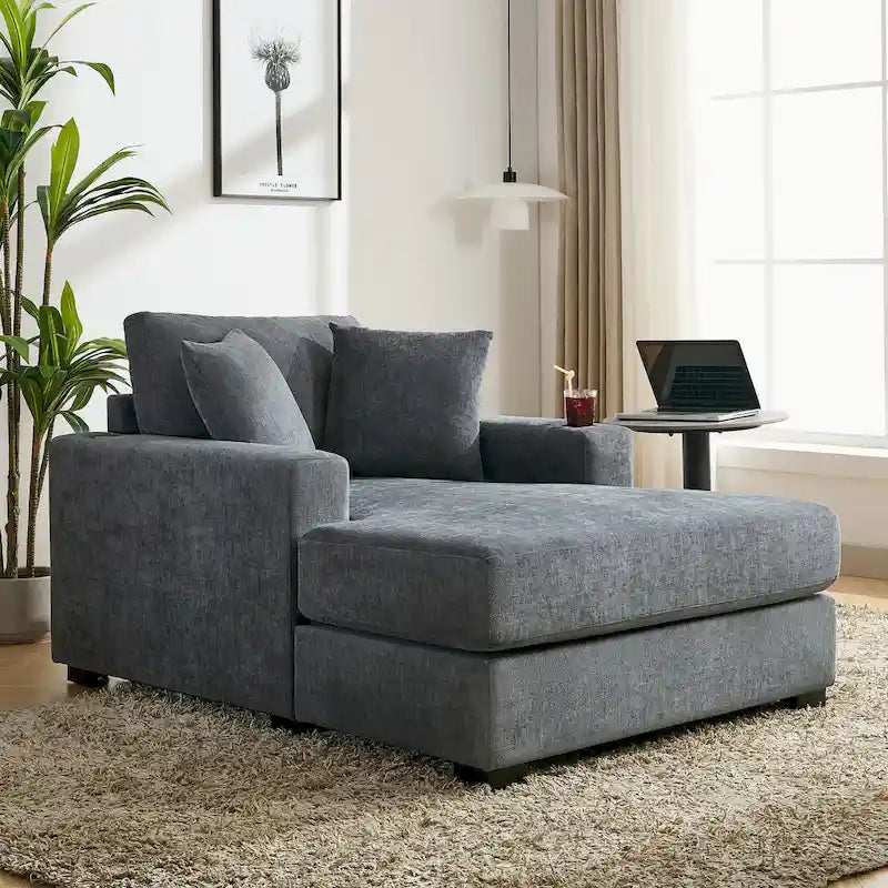 Chaise longue extragrande de chenilla con estación de carga y portavasos
