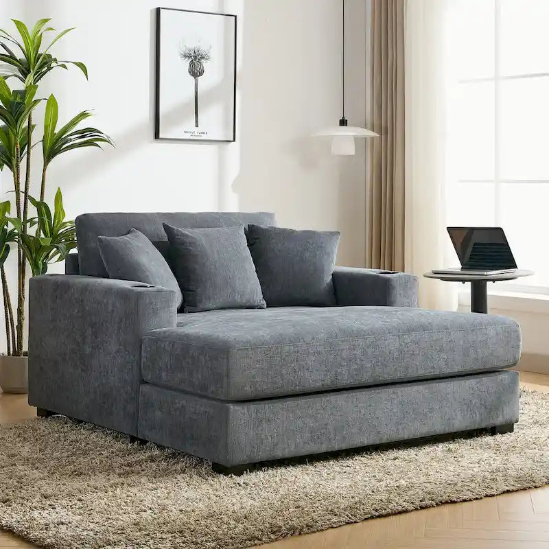 Chaise longue extragrande de chenilla con estación de carga y portavasos