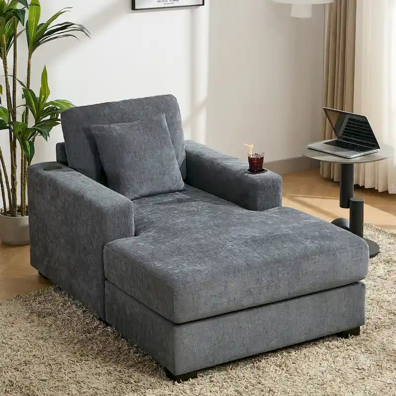 Chaise longue extragrande de chenilla con estación de carga y portavasos