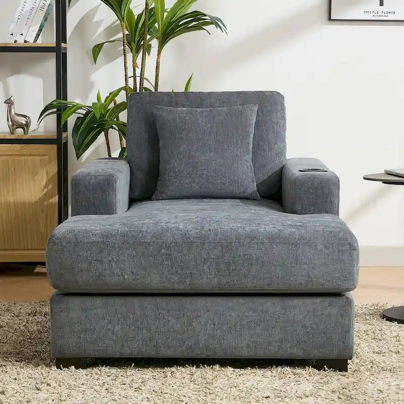 Chaise longue extragrande de chenilla con estación de carga y portavasos