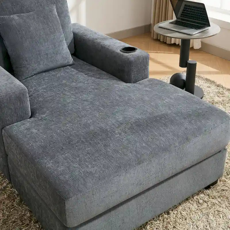 Chaise longue extragrande de chenilla con estación de carga y portavasos