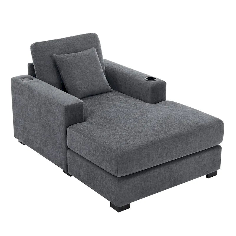 Chaise longue extragrande de chenilla con estación de carga y portavasos
