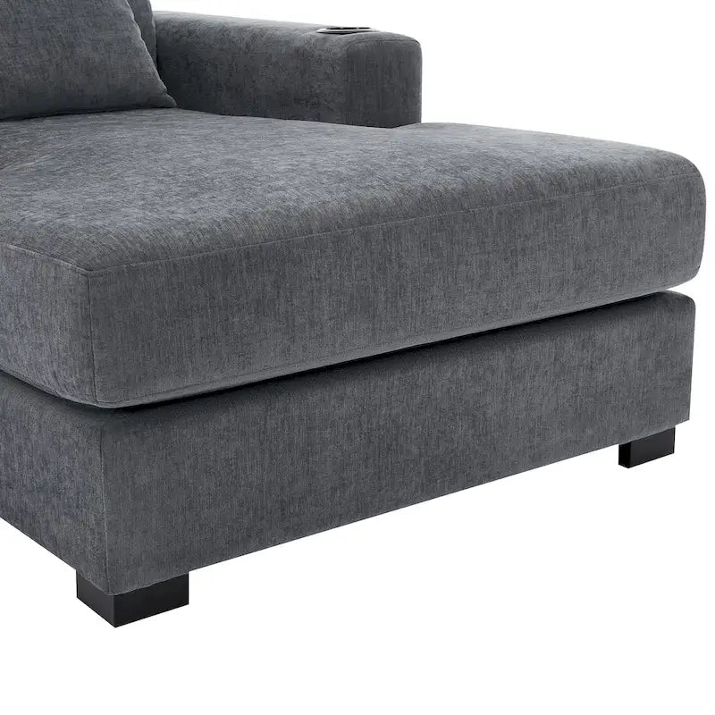 Chaise longue extragrande de chenilla con estación de carga y portavasos
