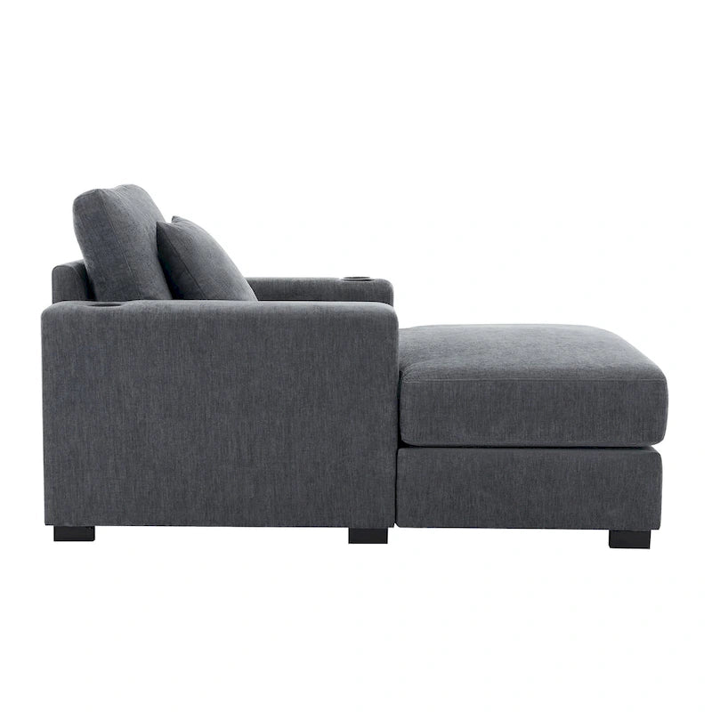 Chaise longue extragrande de chenilla con estación de carga y portavasos