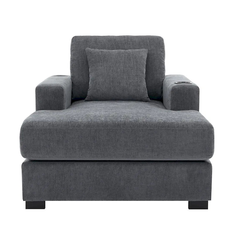 Chaise longue extragrande de chenilla con estación de carga y portavasos