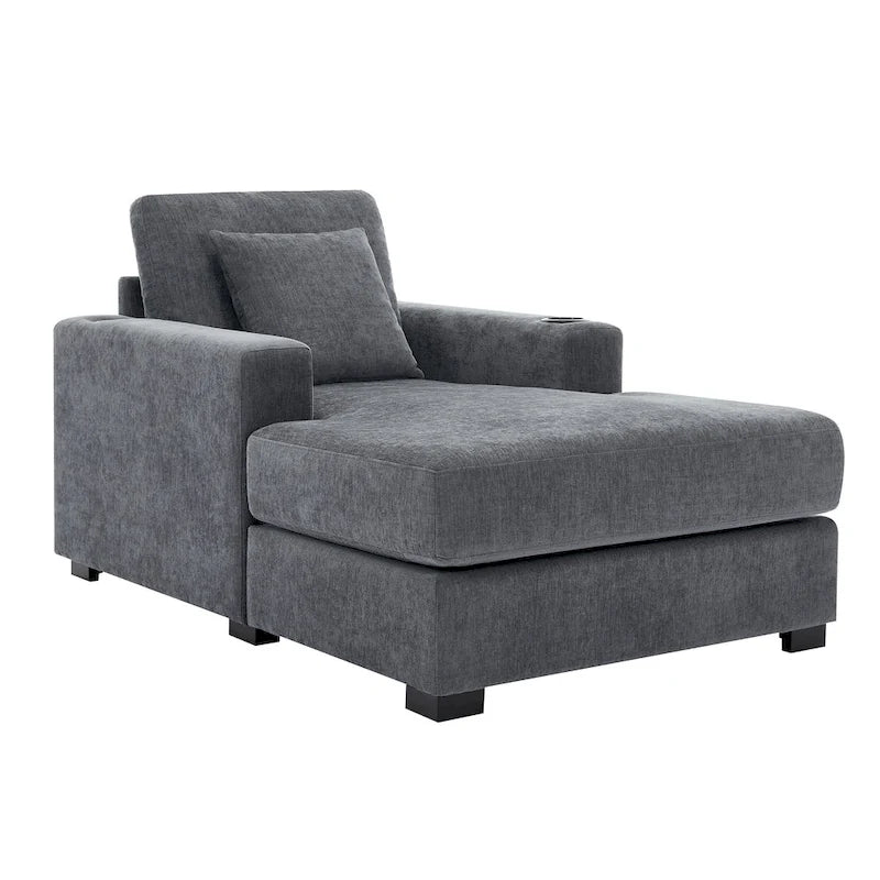 Chaise longue extragrande de chenilla con estación de carga y portavasos