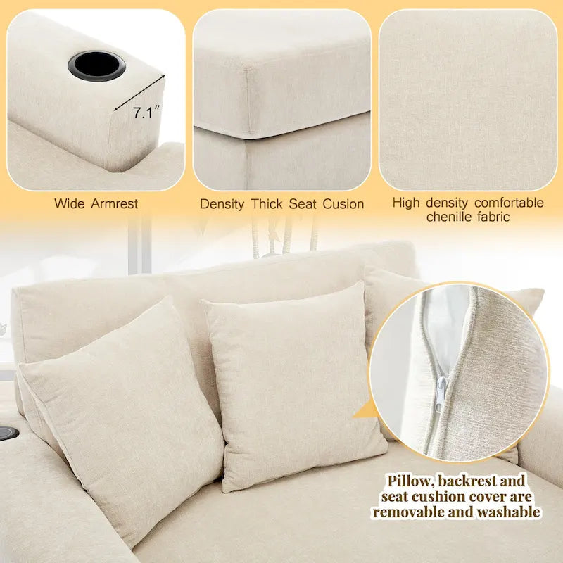 Chaise longue extragrande de chenilla con estación de carga y portavasos
