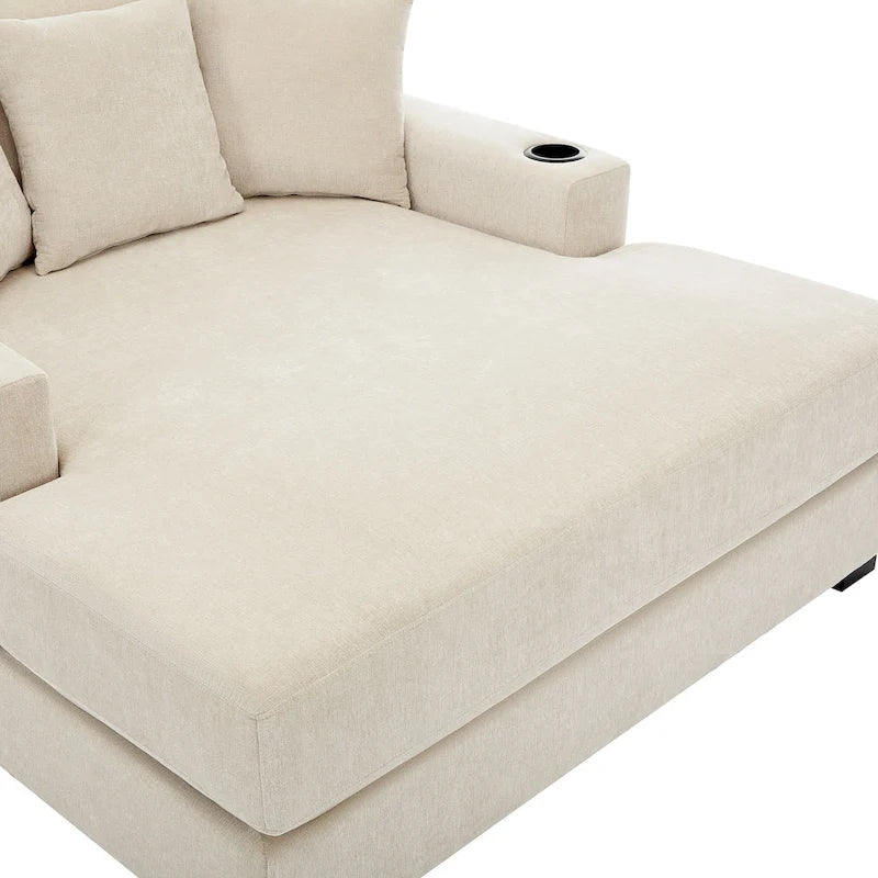 Chaise longue extragrande de chenilla con estación de carga y portavasos