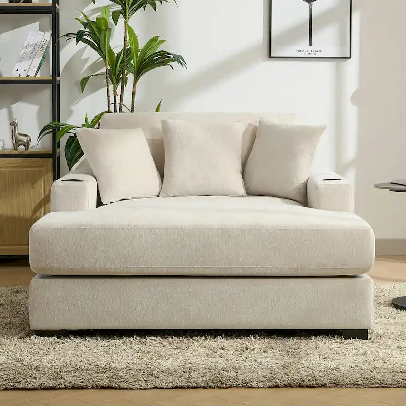 Chaise longue extragrande de chenilla con estación de carga y portavasos