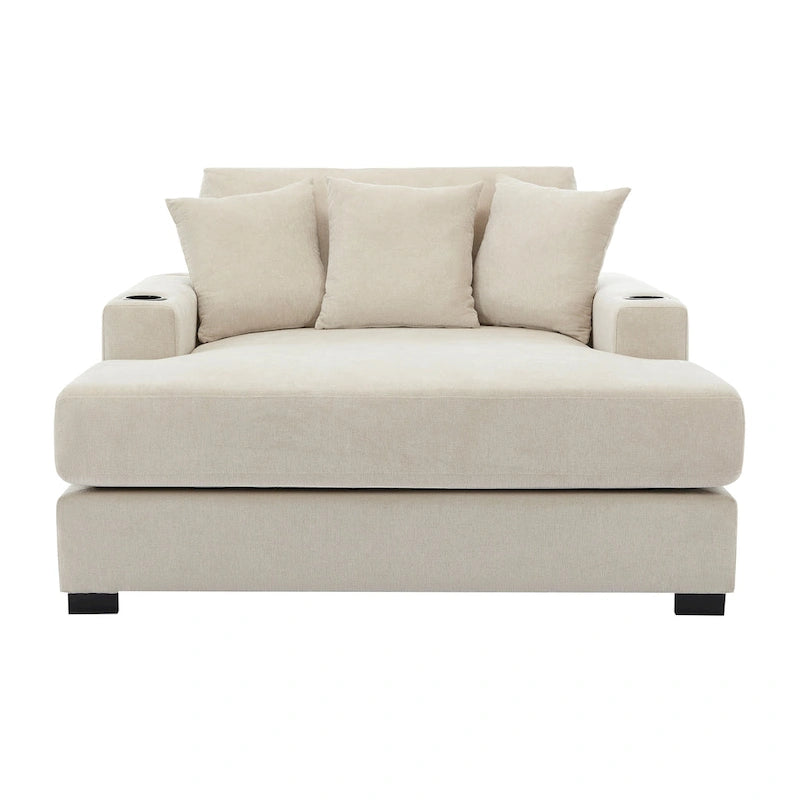 Chaise longue extragrande de chenilla con estación de carga y portavasos