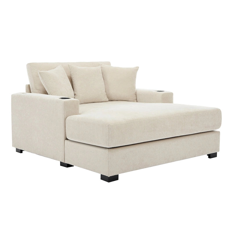 Chaise longue extragrande de chenilla con estación de carga y portavasos