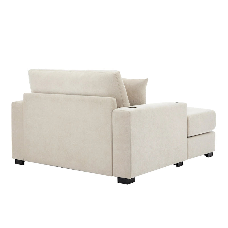 Chaise longue extragrande de chenilla con estación de carga y portavasos