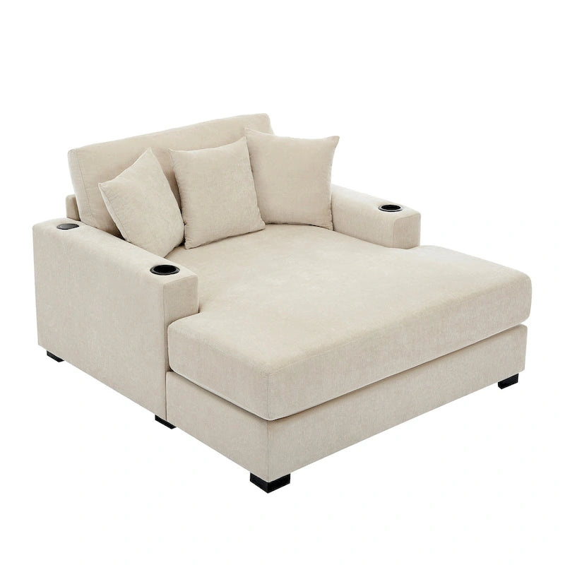Chaise longue extragrande de chenilla con estación de carga y portavasos