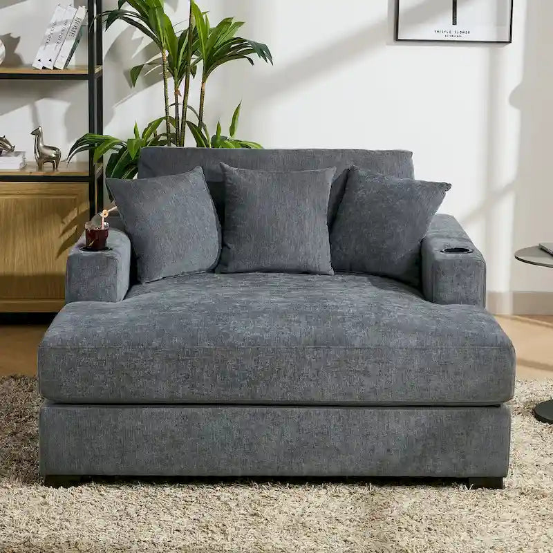 Chaise longue extragrande de chenilla con estación de carga y portavasos