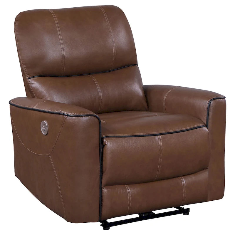 Sillón reclinable eléctrico de piel sintética marrón con puerto USB