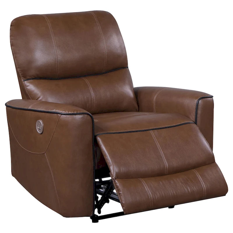 Sillón reclinable eléctrico de piel sintética marrón con puerto USB