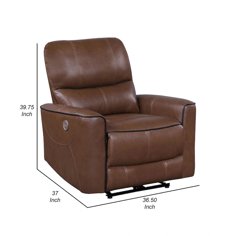 Sillón reclinable eléctrico de piel sintética marrón con puerto USB
